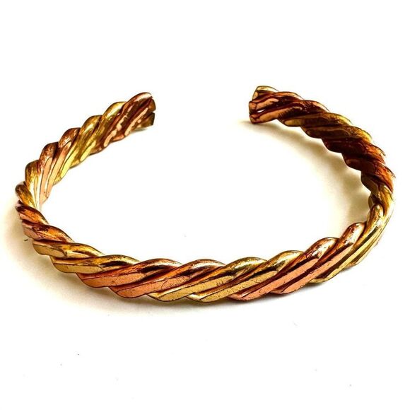 Gold tone braided  open cuff bracelet - Picture 1 of 8